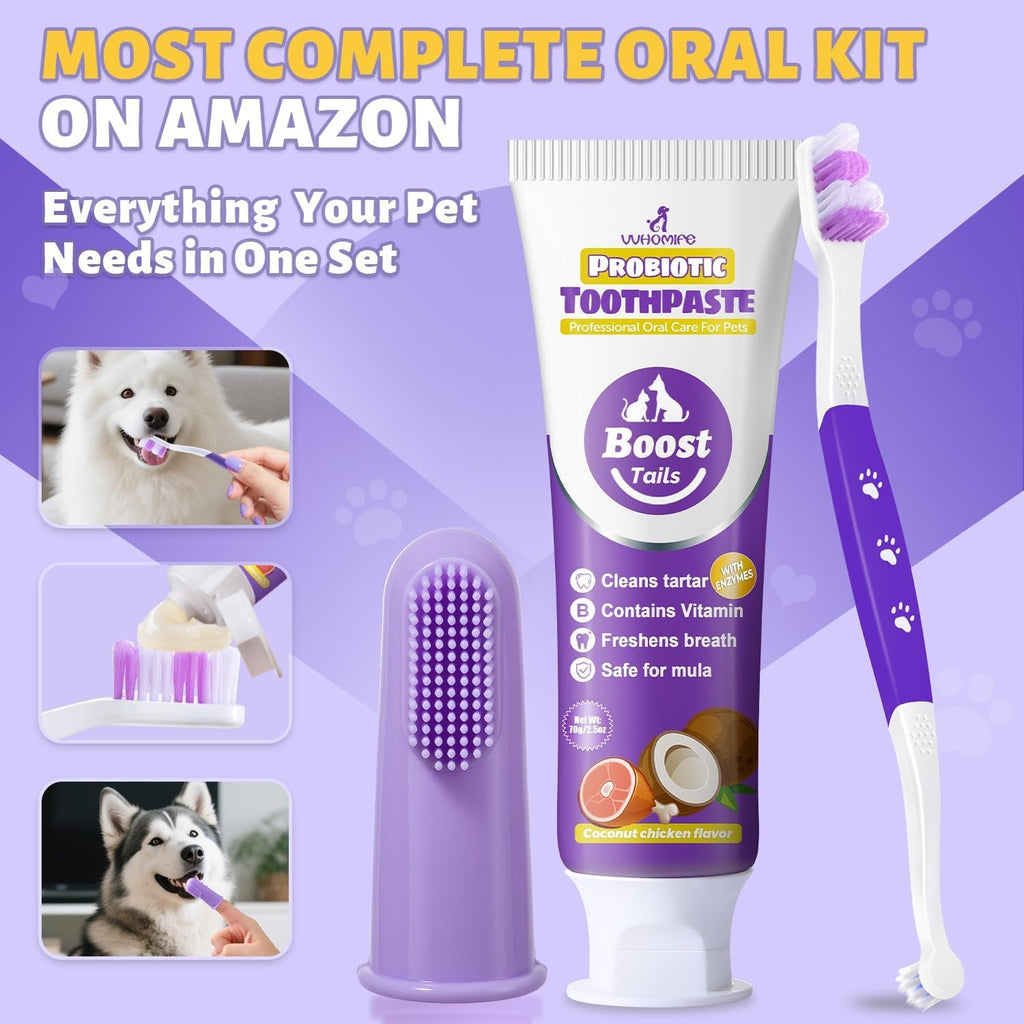 Premium Dog Dental Care Kit Toothpaste Toothbrush Plaque Tartar Control