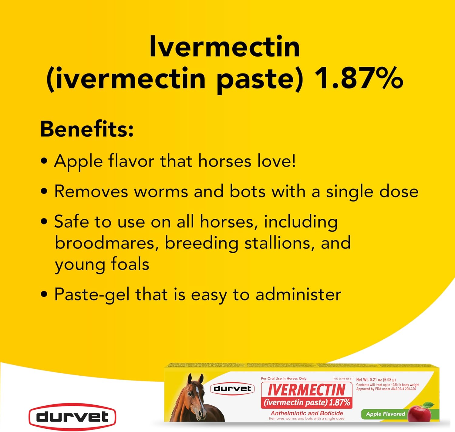 Durvet Ivermectin Horse Wormer Apple Flavor Broad Spectrum Equine Dewormer 3-Pack