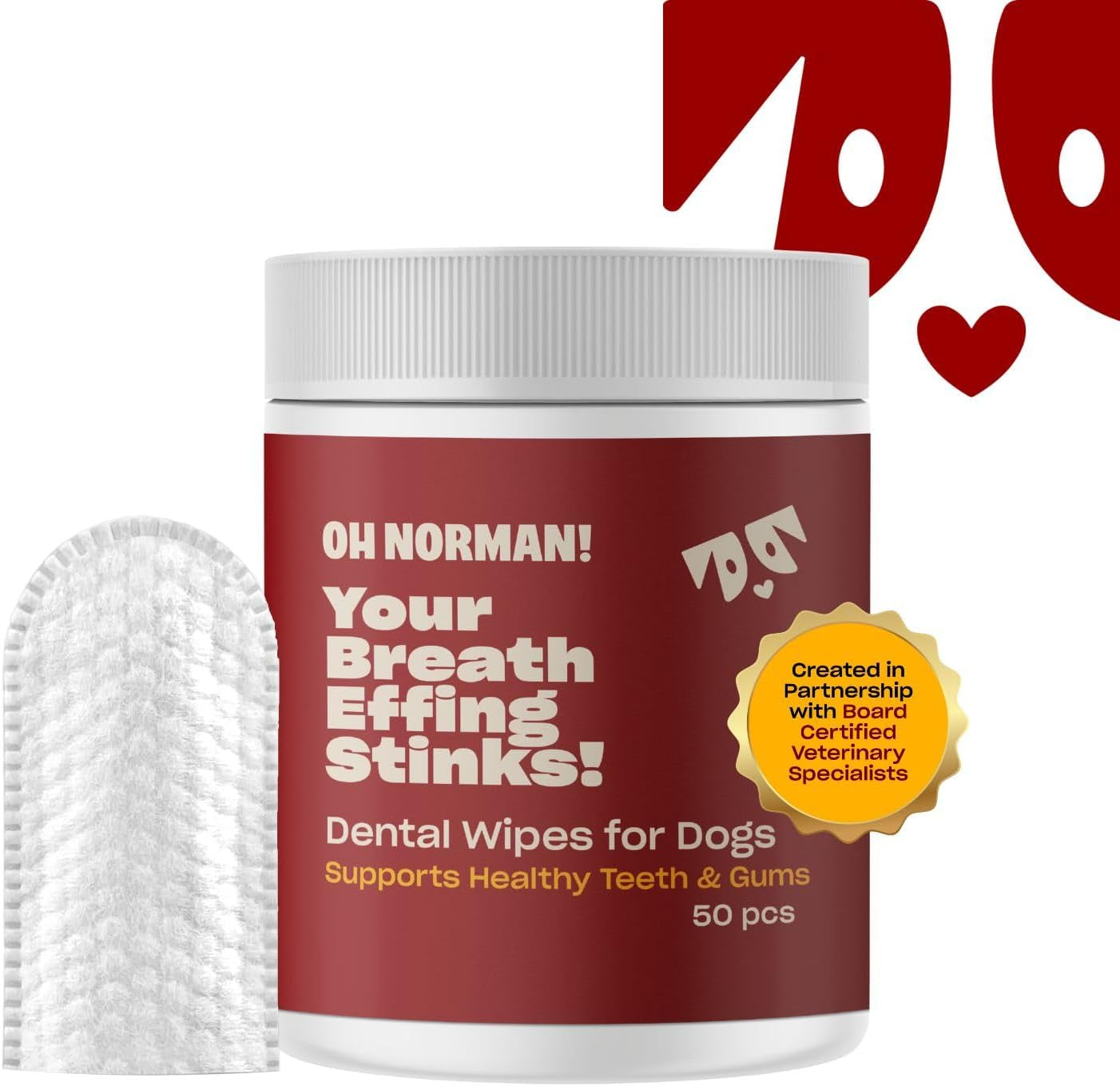 Dog Dental Wipes Finger Wipes for Teeth Cleaning Fresh Breath 50ct