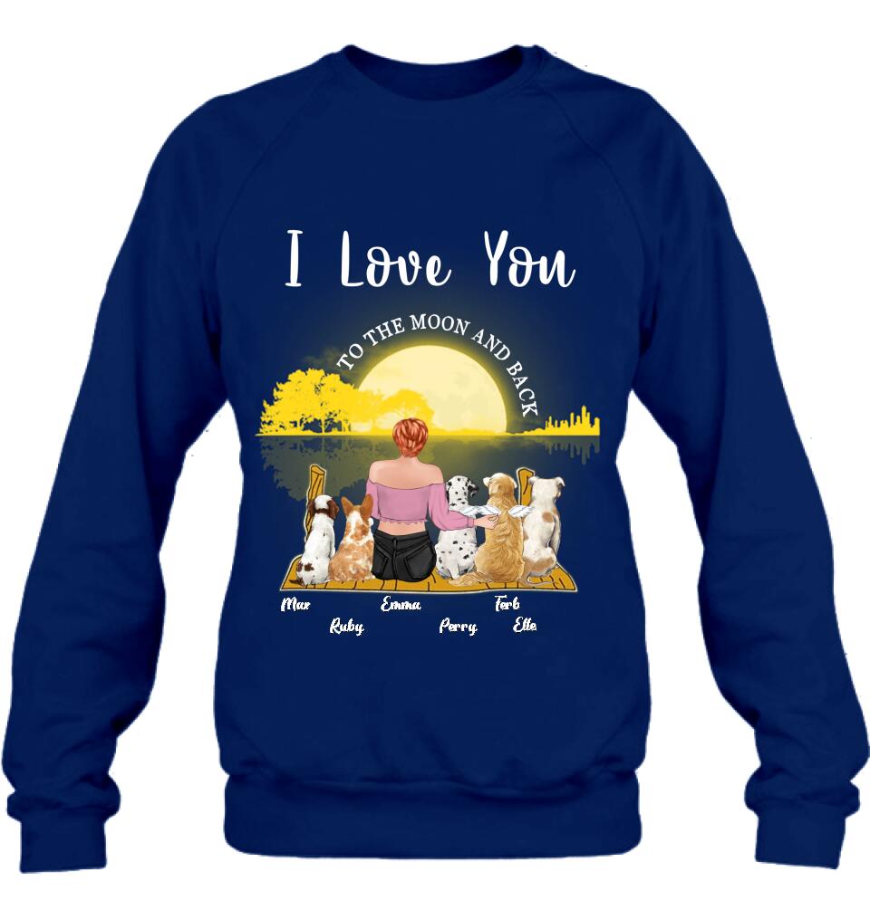 Personalized Girl & Pet Moon Light Shirt - Gift Idea For Pet Lover with up 5 Pets - I Love You To The Moon and Back