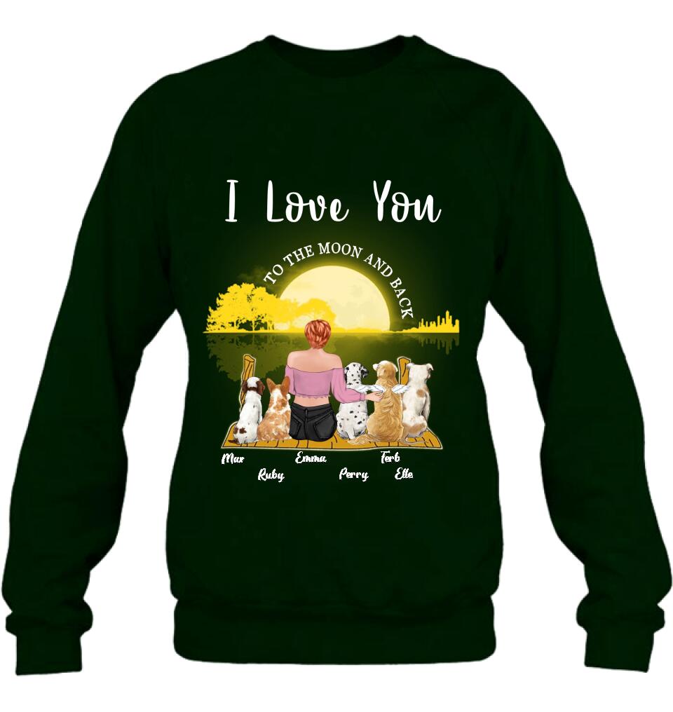 Personalized Girl & Pet Moon Light Shirt - Gift Idea For Pet Lover with up 5 Pets - I Love You To The Moon and Back
