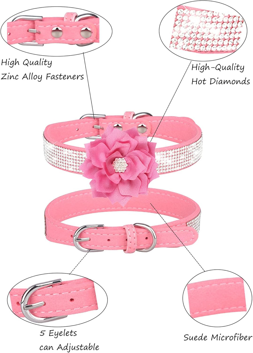 Rhinestone Sparkly Flower Dog Collar with Detachable Bloom