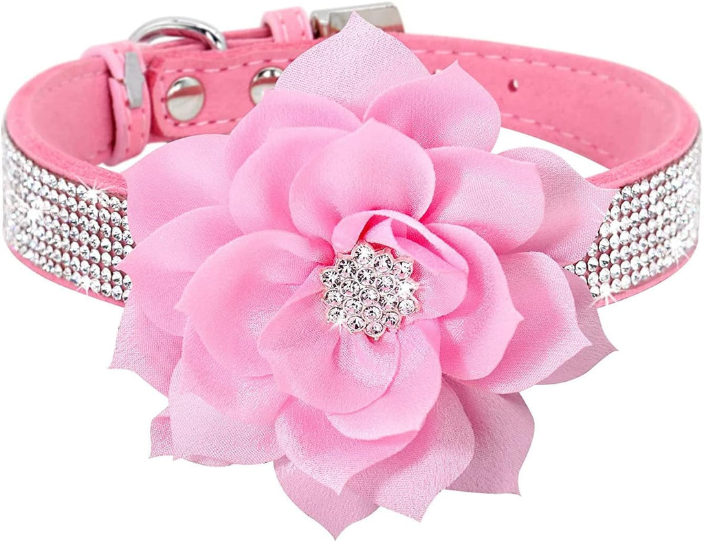 Rhinestone Sparkly Flower Dog Collar with Detachable Bloom