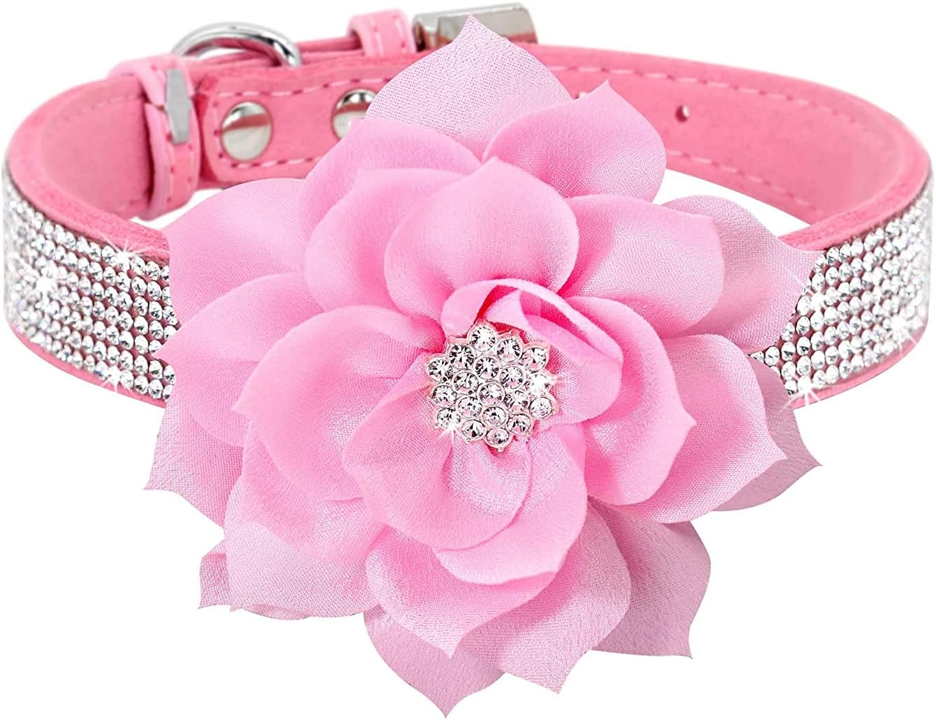 Rhinestone Sparkly Flower Dog Collar with Detachable Bloom