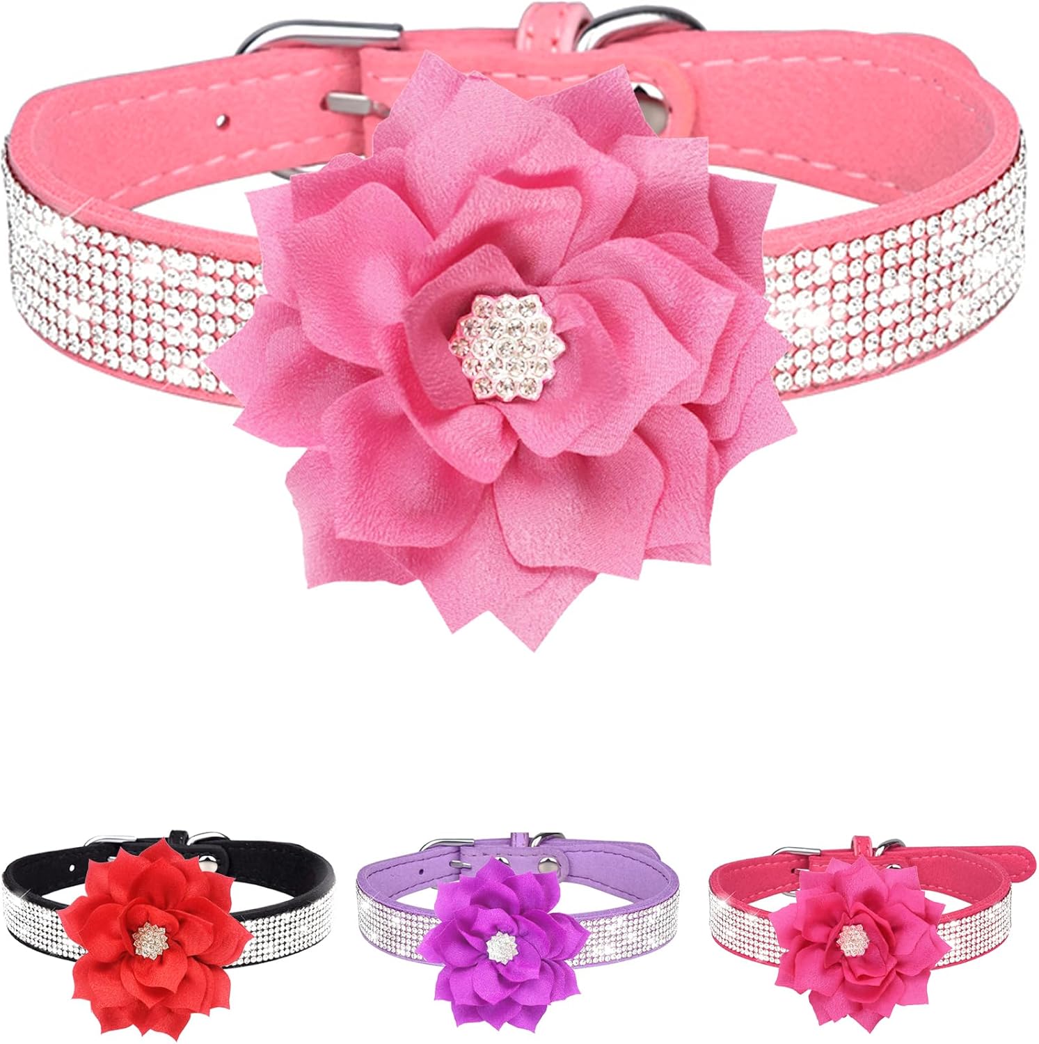 Rhinestone Sparkly Flower Dog Collar with Detachable Bloom