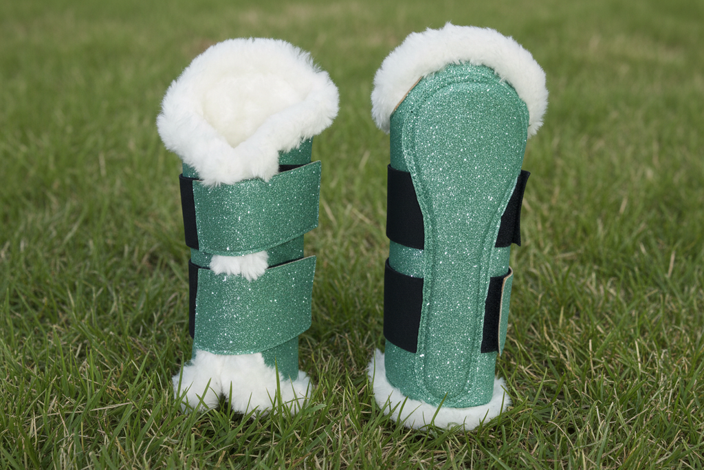 Green Horse Dragon Saddle Pad, Ear Bonnet & Horse Boot Set