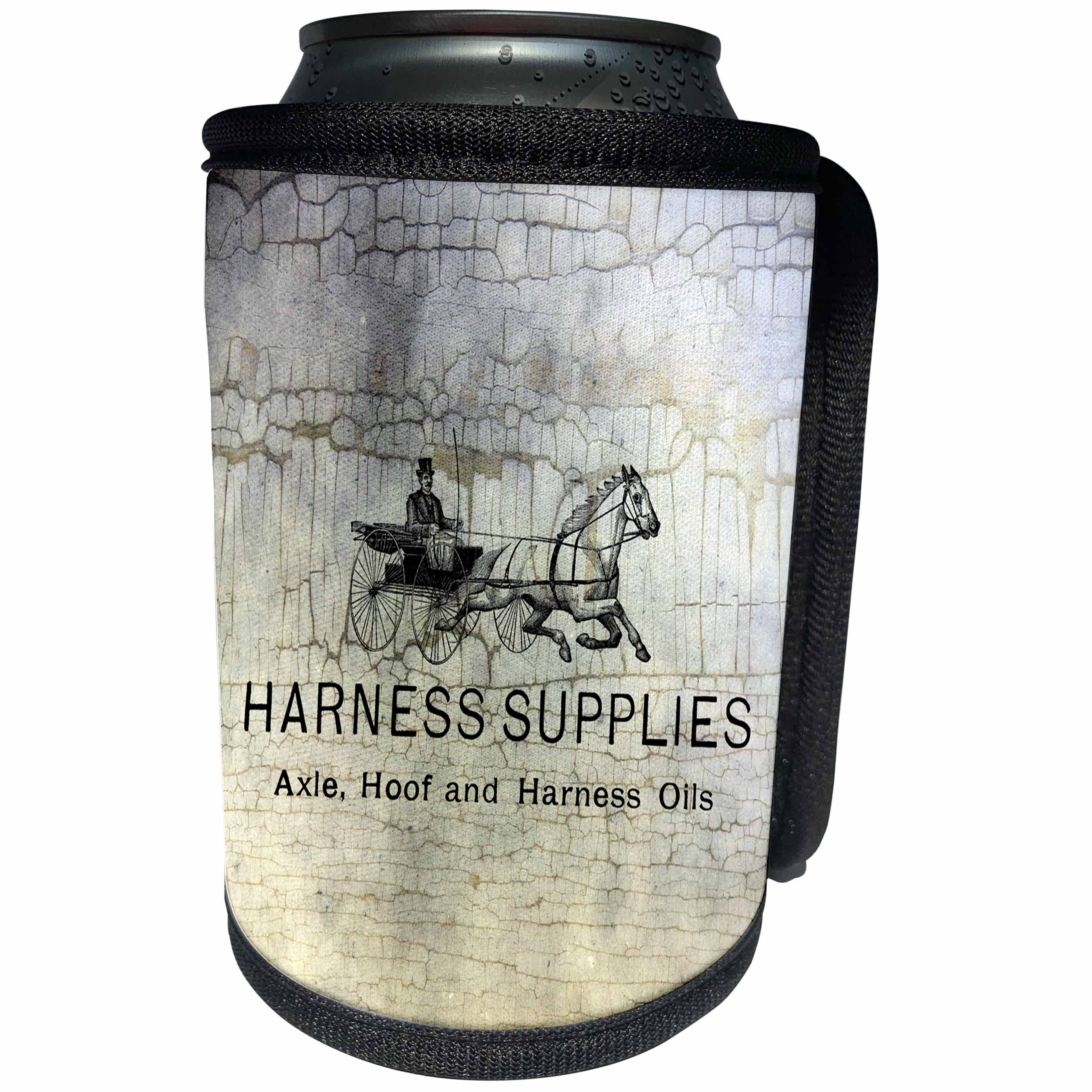 3dRose Cassie Peters Horses - Harness Supplies Vintage Grunge Digital Art - Can Cooler Bottle Wrap (cc_245672)