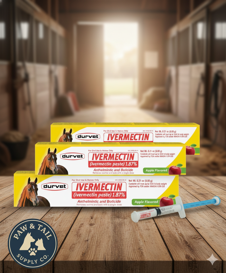 Durvet Ivermectin Horse Wormer Apple Flavor Broad Spectrum Equine Dewormer 3-Pack