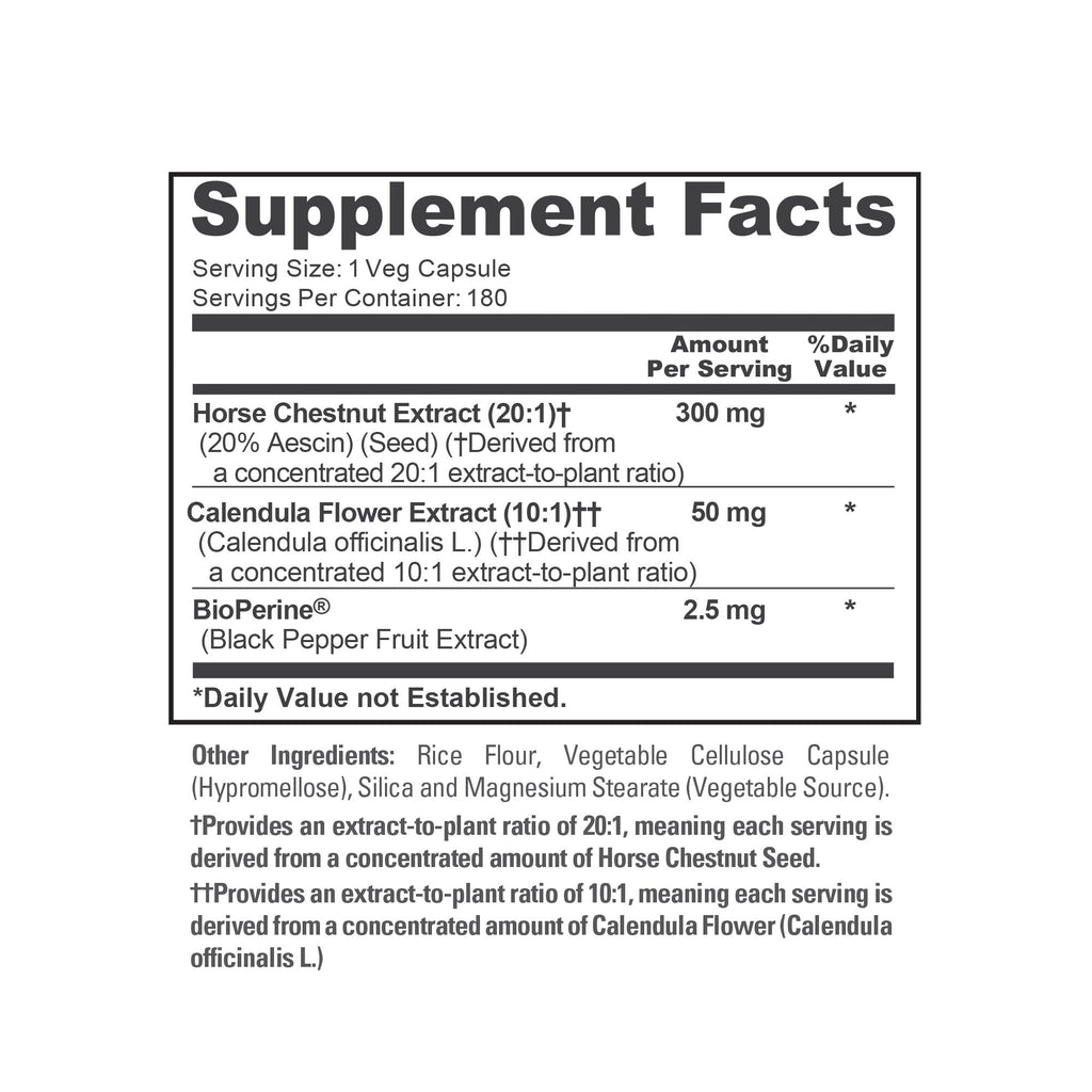 NusaPure Horse Chestnut 20:1 Extract, 300 mg 180 Veggie Caps Non-GMO, Vegan, BioPerine, Calendula Flower
