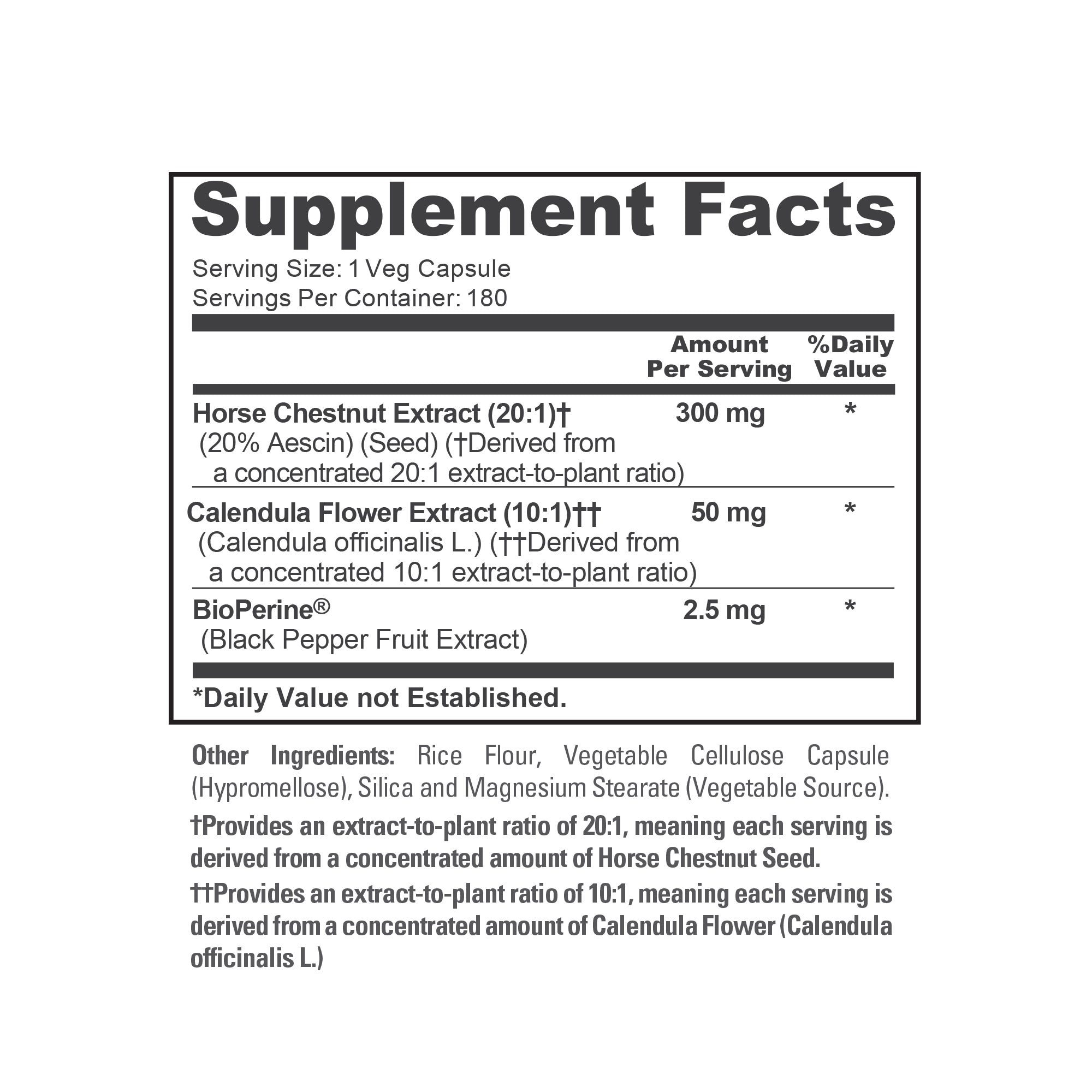 NusaPure Horse Chestnut 20:1 Extract, 300 mg 180 Veggie Caps Non-GMO, Vegan, BioPerine, Calendula Flower