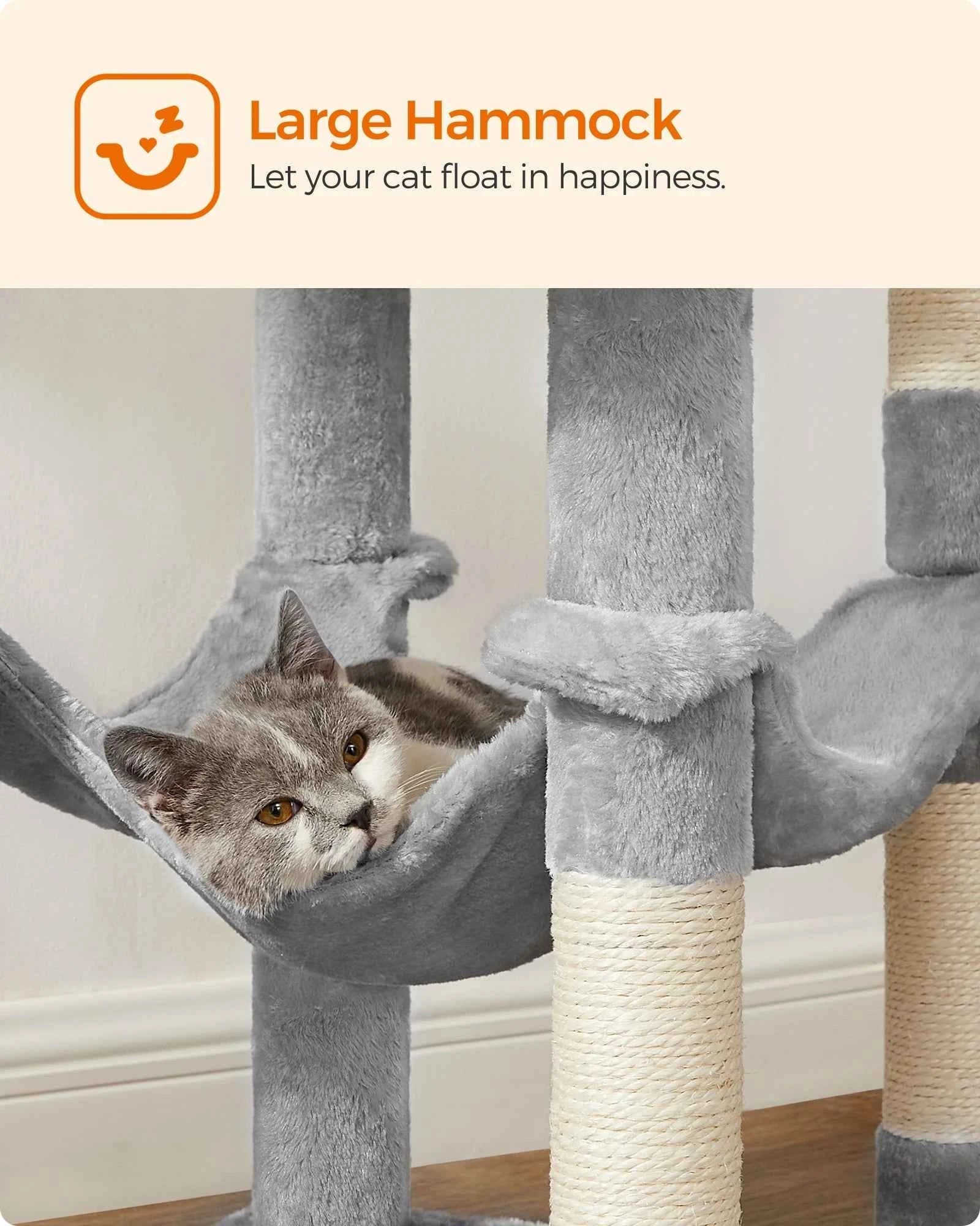 56.3" Multi-Cat Tree Tower Hammock, Condo & Scratching Posts for Indoor Cats