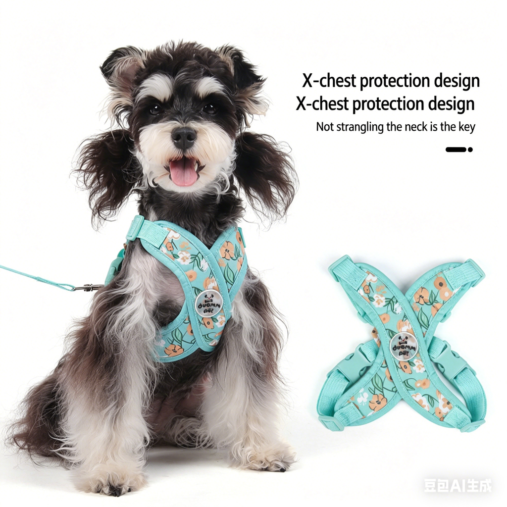 Floral Dog Harness and Leash Set Soft Adjustable No Pull Vest for Small Dogs and Puppies